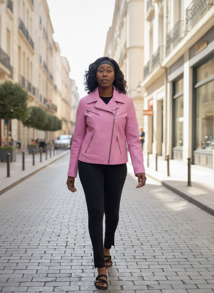Blouson Cuir Femme Rose Perfecto Panthère – Orgacuir