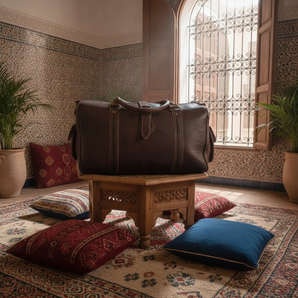 Sac de Voyage en Cuir Marron Fait Main avec Bandoulière