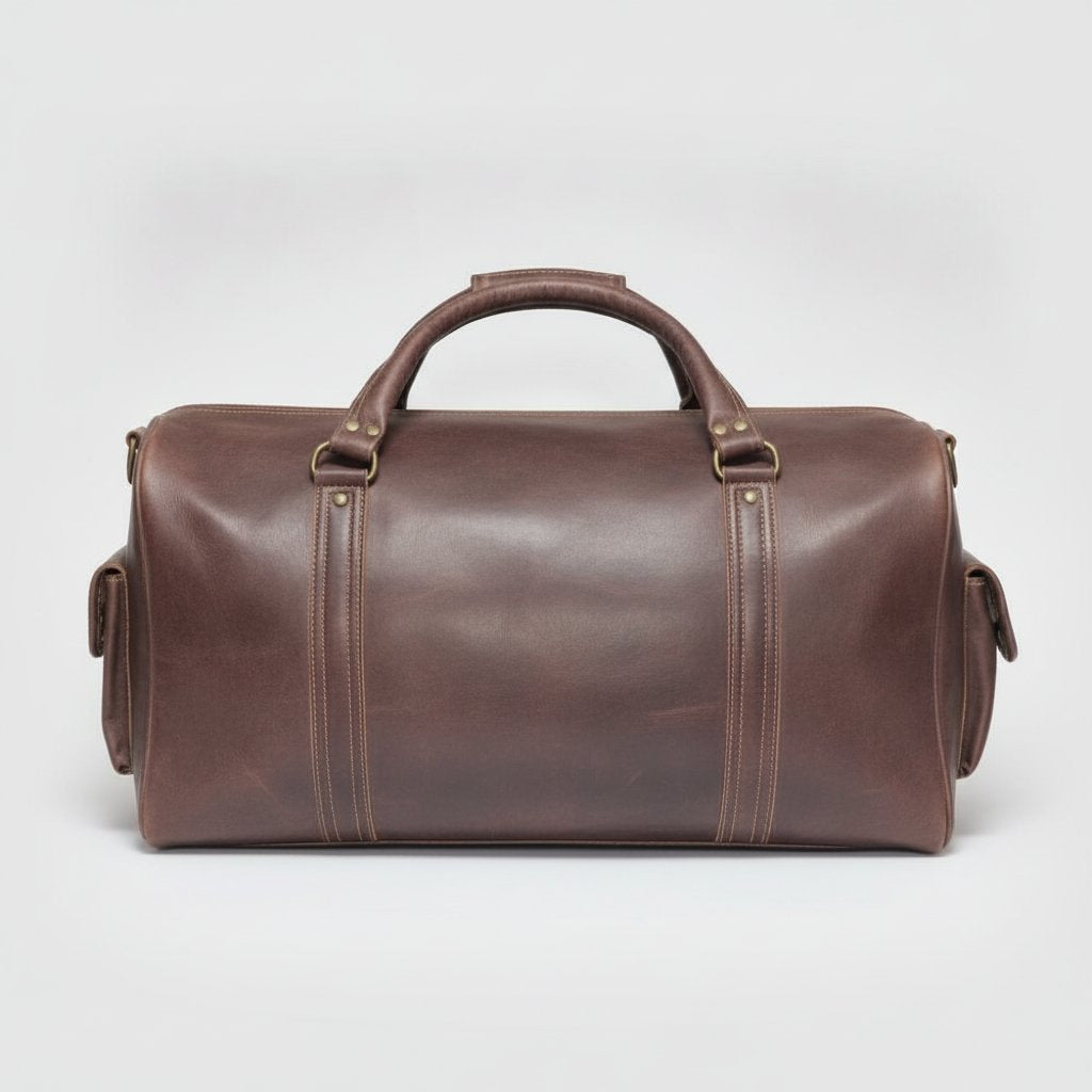 Sac de Voyage en Cuir Marron Fait Main avec Bandoulière