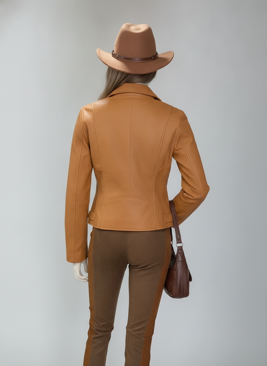 Blouson Cuir Femme Camel Perfecto Cowgirl – Orgacuir