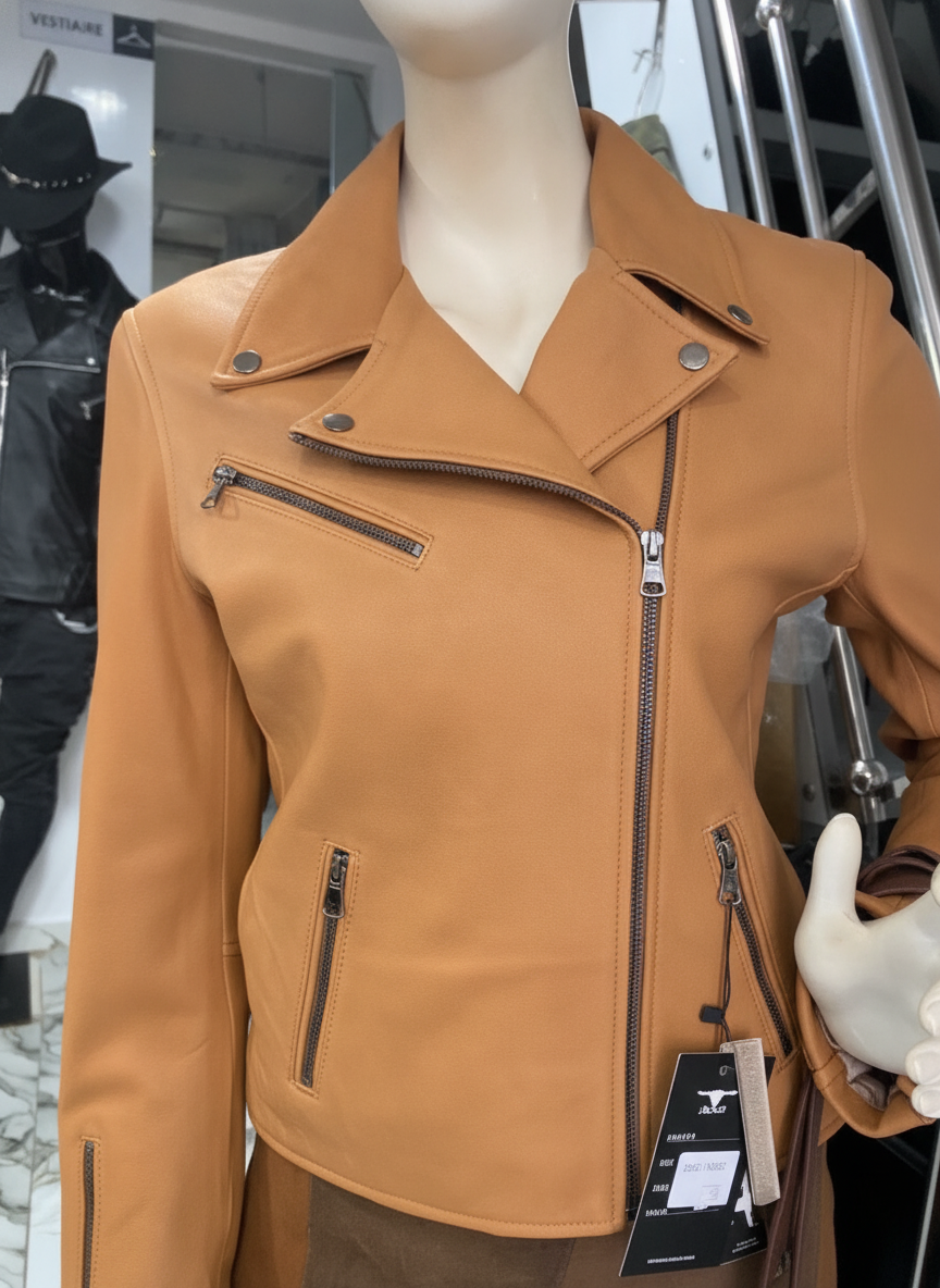 Blouson Cuir Femme Camel Perfecto Cowgirl – Orgacuir