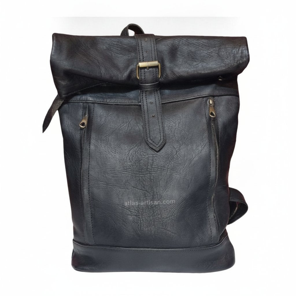 Sac à dos en Cuir de Chèvre Roll-Top 28 x 40 cm