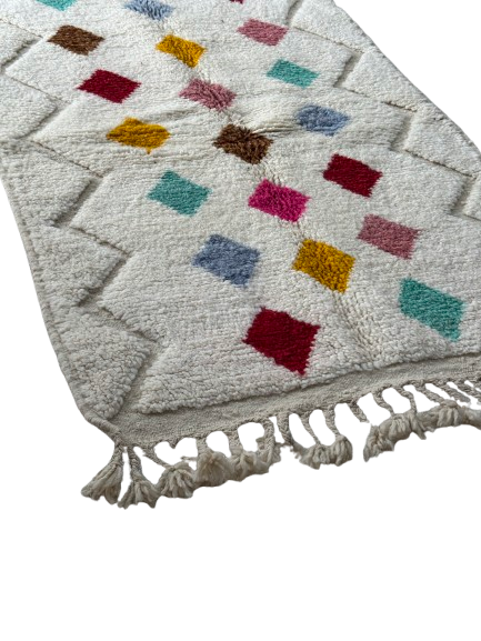 Tapis Azilal Marocain en Laine – Tissé à la Main par Artisans Berbères (Approx 39x59/100 x 150 cm)