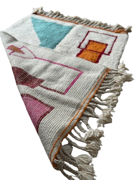 Tapis Azilal Marocain en Laine – Tissé à la Main par Artisans Berbères (Approx 39x59/100 x 150 cm)