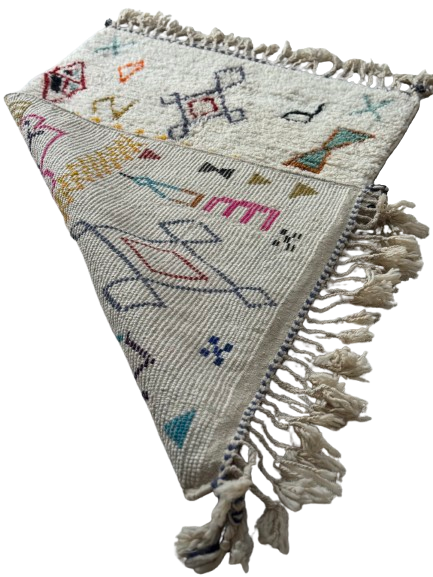 Tapis Azilal Marocain en Laine – Tissé à la Main par Artisans Berbères (Approx 39x59/100 x 150 cm)