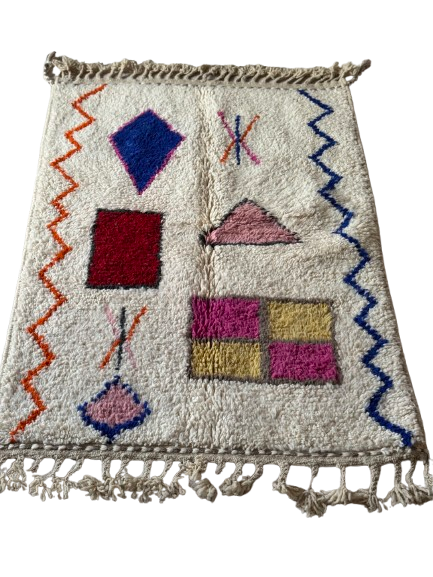 Tapis Azilal Marocain en Laine – Tissé à la Main par Artisans Berbères (Approx 39x59/100 x 150 cm)