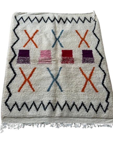 Tapis Azilal Marocain en Laine – Tissé à la Main par Artisans Berbères (Approx 39x59/100 x 150 cm)