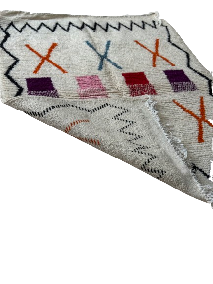 Tapis Azilal Marocain en Laine – Tissé à la Main par Artisans Berbères (Approx 39x59/100 x 150 cm)