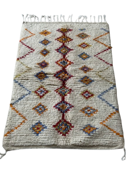 Tapis Azilal Marocain en Laine – Tissé à la Main par Artisans Berbères (Approx 39x59/100 x 150 cm)