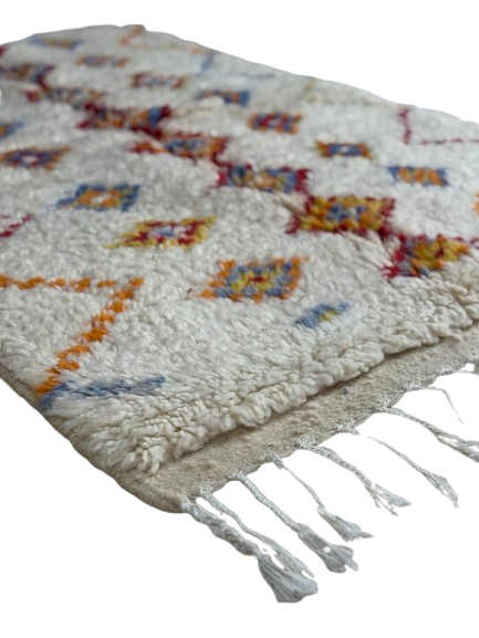 Tapis Azilal Marocain en Laine – Tissé à la Main par Artisans Berbères (Approx 39x59/100 x 150 cm)