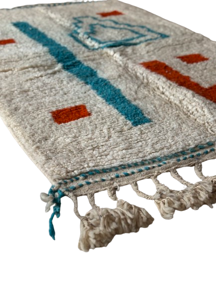 Tapis Azilal Marocain en Laine – Tissé à la Main par Artisans Berbères (Approx 39x59/100 x 150 cm)