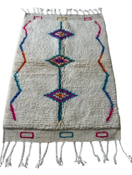 Tapis Azilal Marocain en Laine – Tissé à la Main par Artisans Berbères (Approx 39x59/100 x 150 cm)