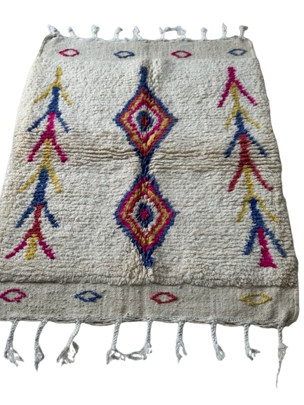 Tapis Azilal Marocain en Laine – Tissé à la Main par Artisans Berbères (Approx 39x59/100 x 150 cm)