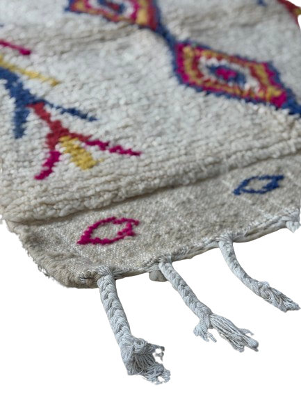 Tapis Azilal Marocain en Laine – Tissé à la Main par Artisans Berbères (Approx 39x59/100 x 150 cm)