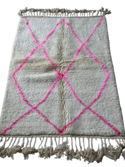 Tapis Azilal Marocain en Laine – Tissé à la Main par Artisans Berbères (Approx 39x59/100 x 150 cm)