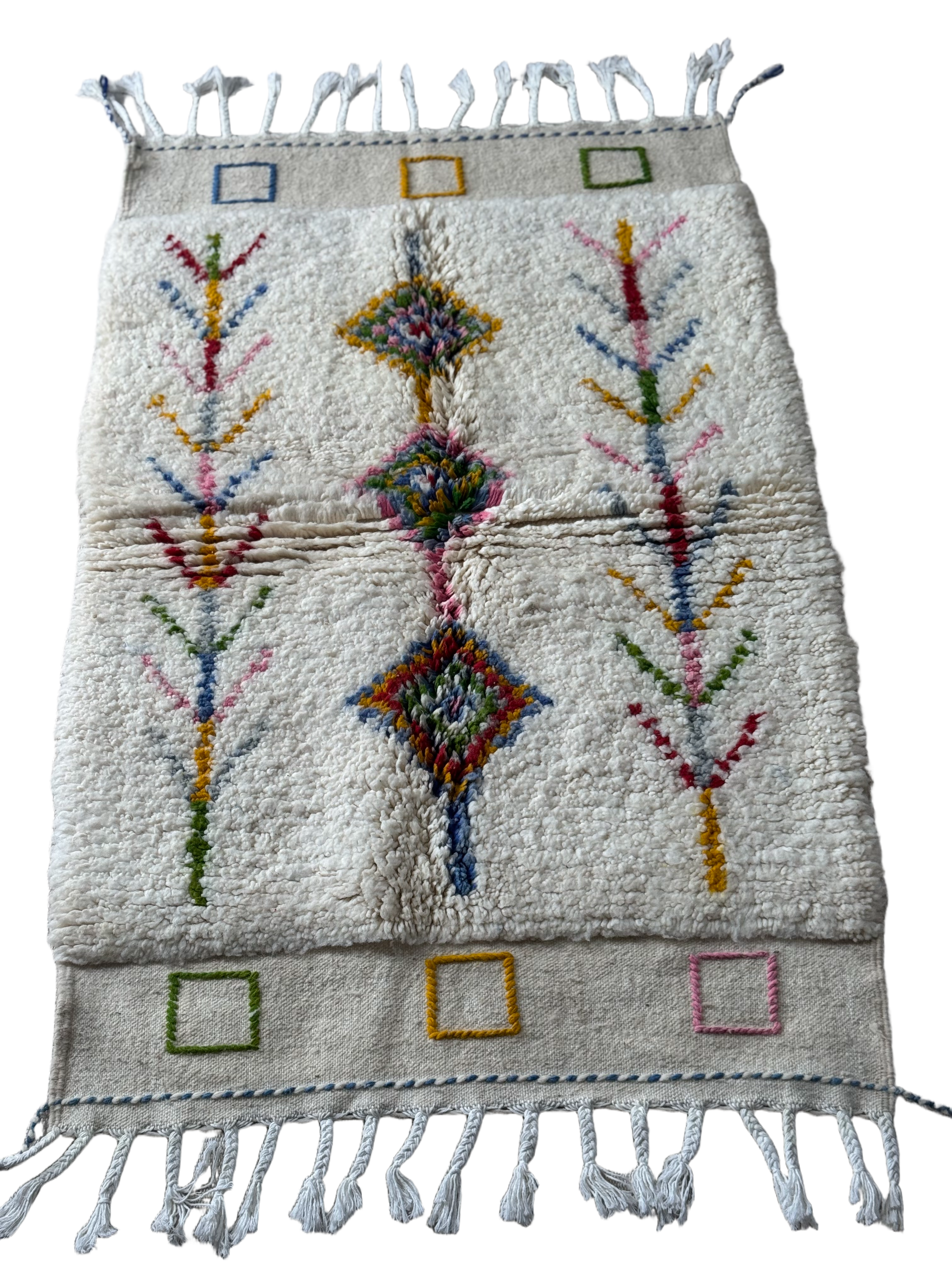Tapis Azilal Marocain en Laine – Tissé à la Main par Artisans Berbères (Approx 39x59/100 x 150 cm)