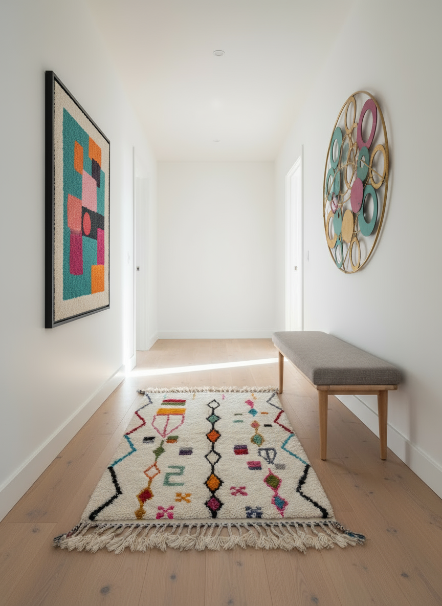 Tapis Azilal Marocain en Laine – Tissé à la Main par Artisans Berbères (Approx 39x59/100 x 150 cm)