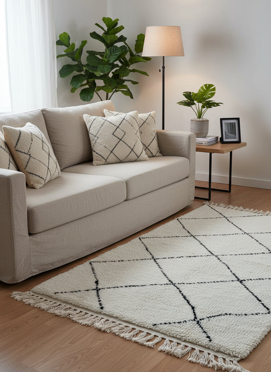 Tapis Azilal Marocain en Laine – Tissé à la Main par Artisans Berbères (Approx 39x59/100 x 150 cm)