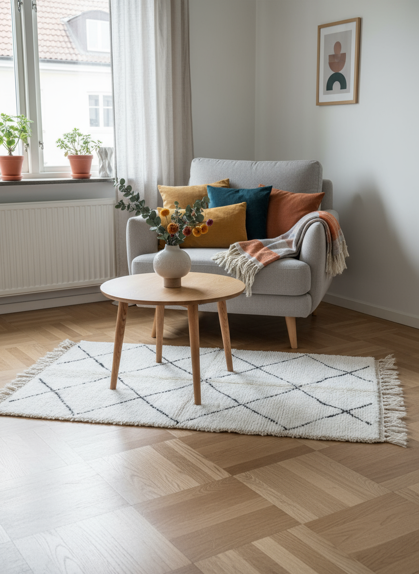 Tapis Azilal Marocain en Laine – Tissé à la Main par Artisans Berbères (Approx 39x59/100 x 150 cm)