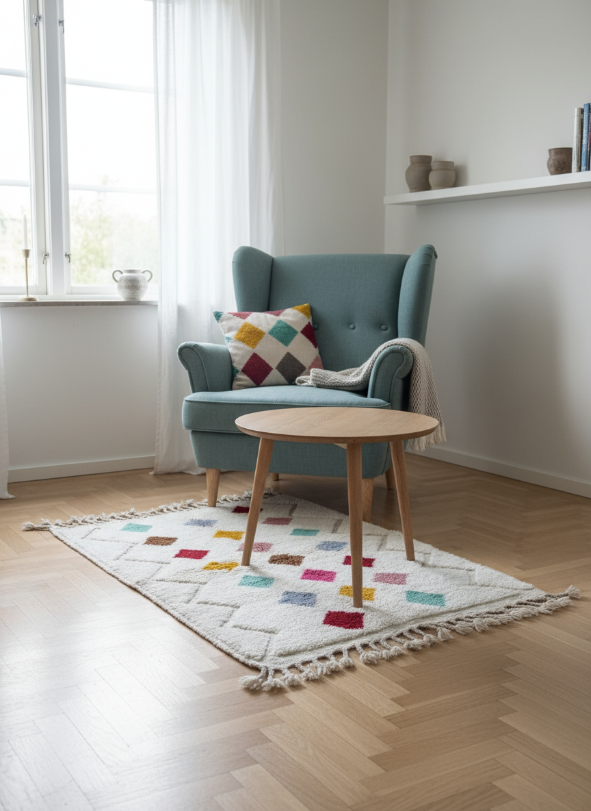 Tapis Azilal Marocain en Laine – Tissé à la Main par Artisans Berbères (Approx 39x59/100 x 150 cm)