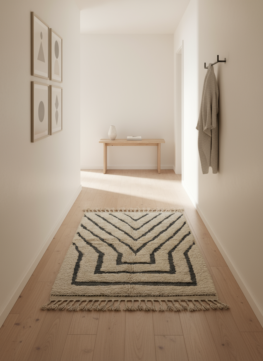 Tapis Azilal Marocain en Laine – Tissé à la Main par Artisans Berbères (Approx 39x59/100 x 150 cm)