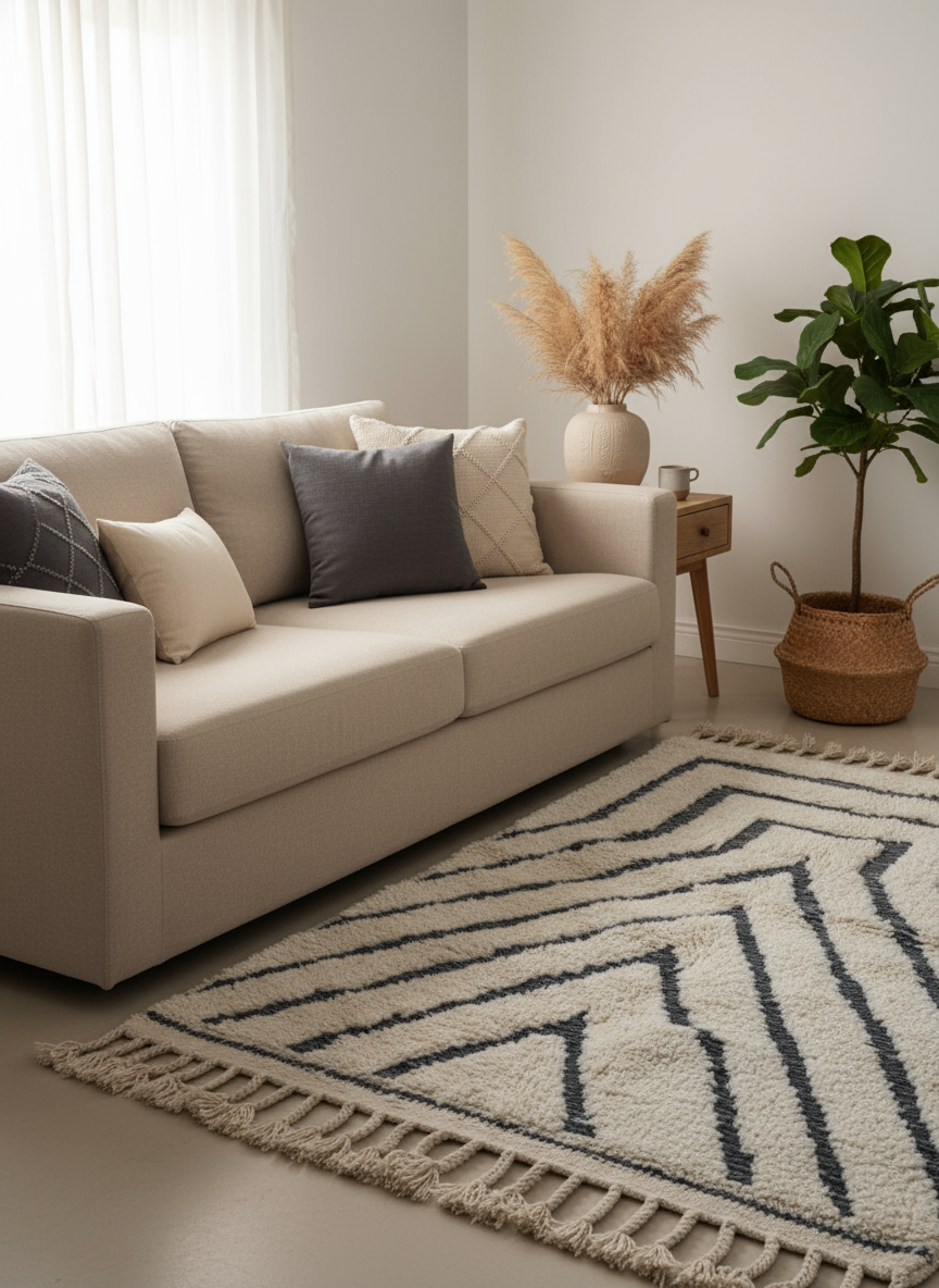 Tapis Azilal Marocain en Laine – Tissé à la Main par Artisans Berbères (Approx 39x59/100 x 150 cm)