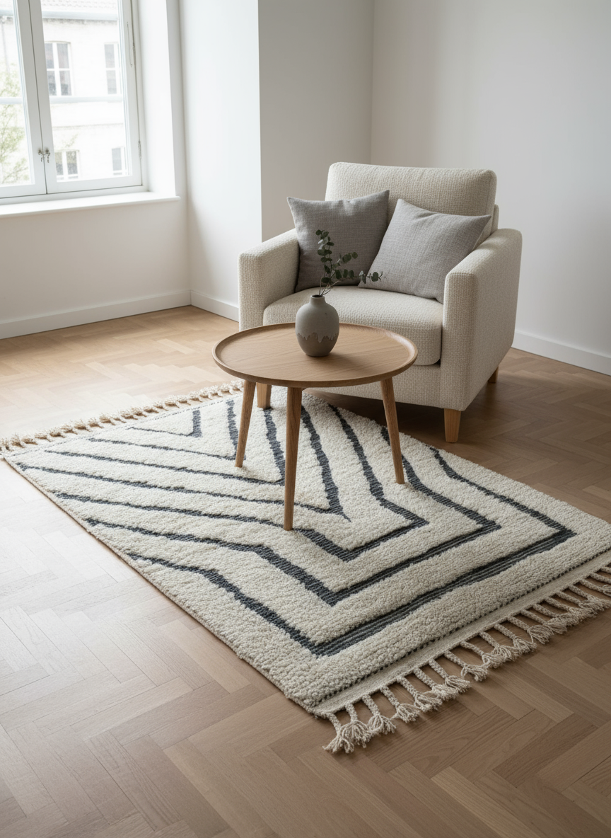 Tapis Azilal Marocain en Laine – Tissé à la Main par Artisans Berbères (Approx 39x59/100 x 150 cm)