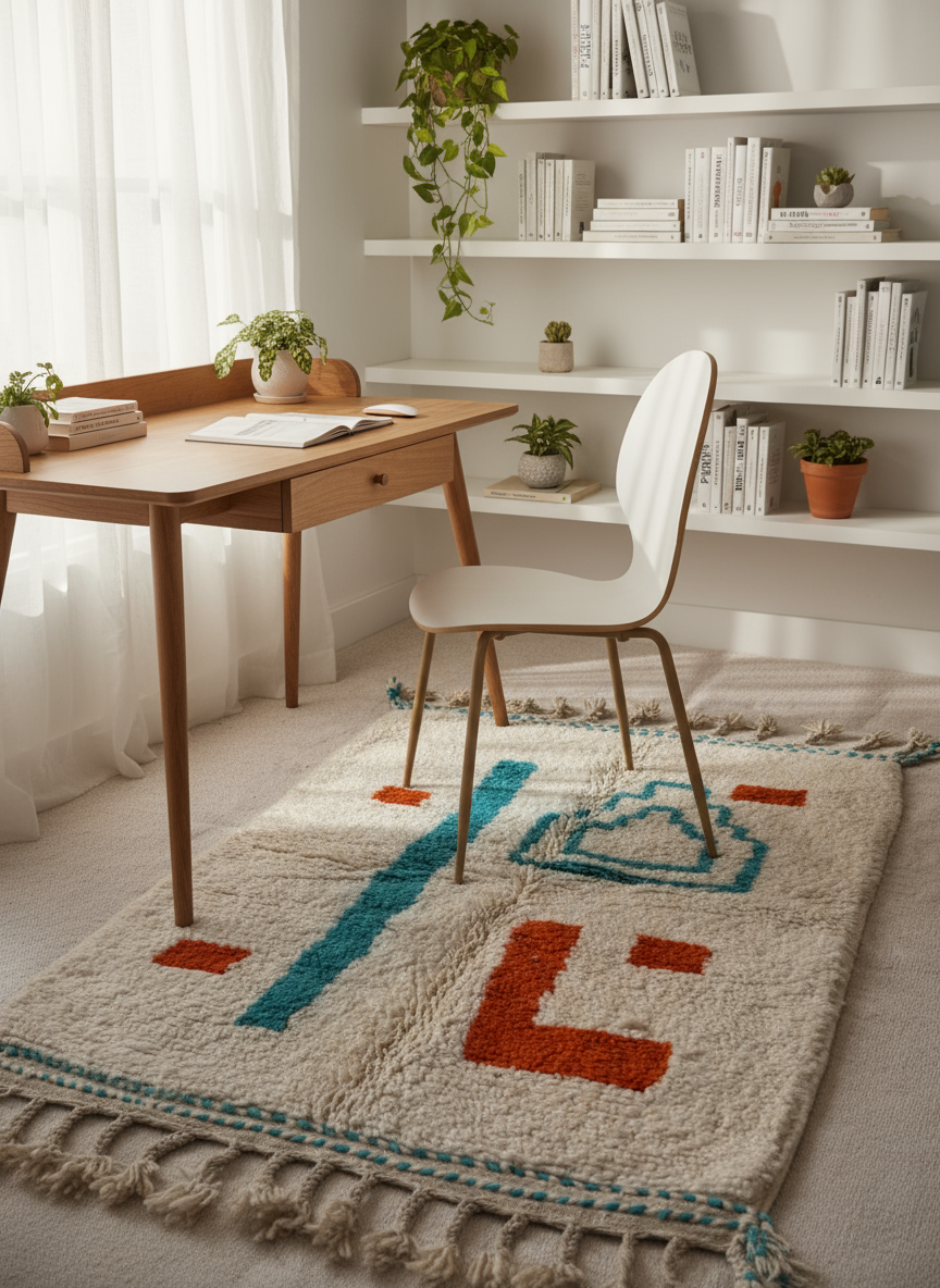 Tapis Azilal Marocain en Laine – Tissé à la Main par Artisans Berbères (Approx 39x59/100 x 150 cm)