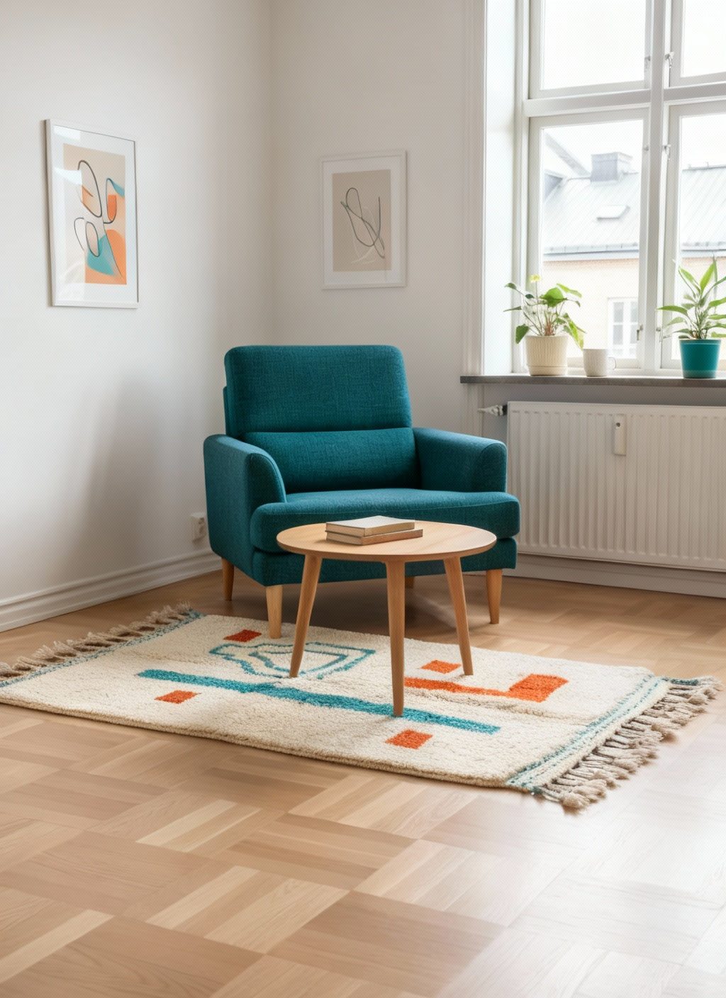 Tapis Azilal Marocain en Laine – Tissé à la Main par Artisans Berbères (Approx 39x59/100 x 150 cm)