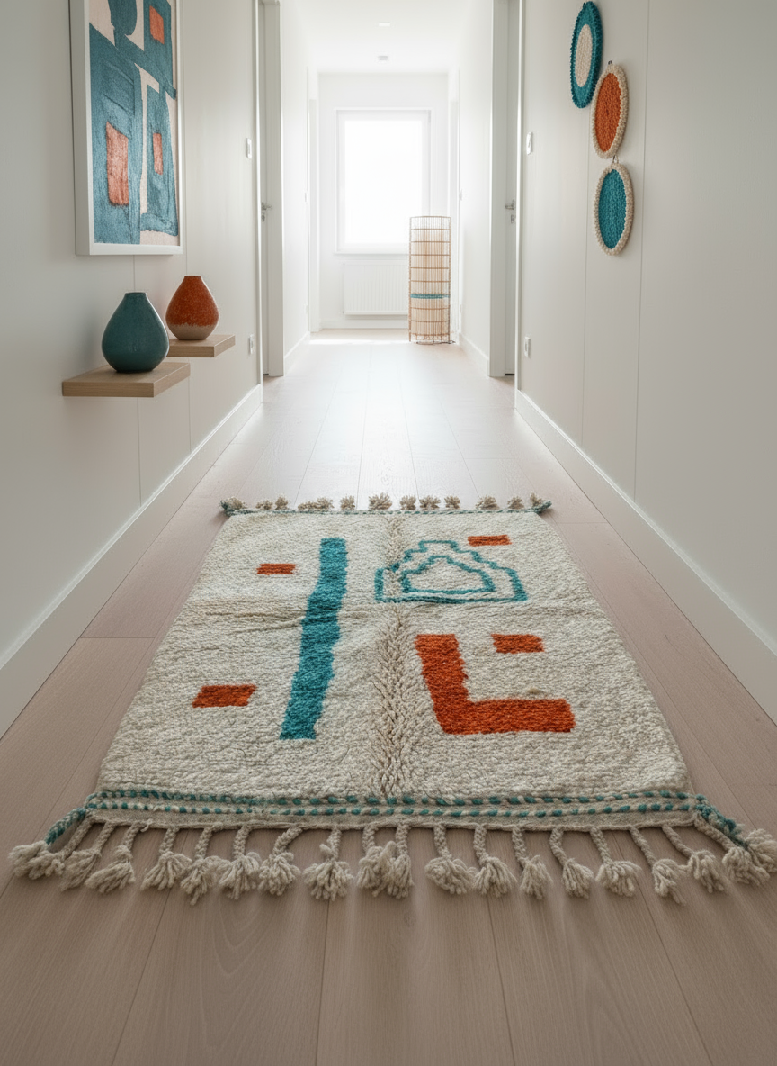 Tapis Azilal Marocain en Laine – Tissé à la Main par Artisans Berbères (Approx 39x59/100 x 150 cm)