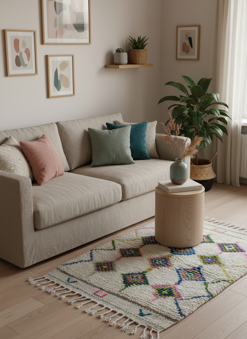 Tapis Azilal Marocain en Laine – Tissé à la Main par Artisans Berbères (Approx 39x59/100 x 150 cm)