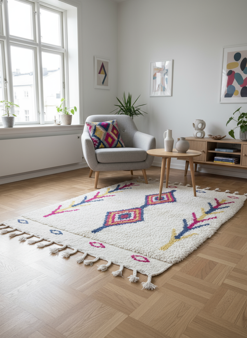 Tapis Azilal Marocain en Laine – Tissé à la Main par Artisans Berbères (Approx 39x59/100 x 150 cm)