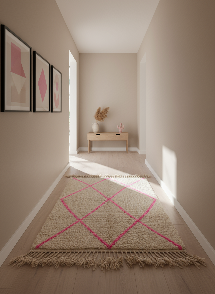 Tapis Azilal Marocain en Laine – Tissé à la Main par Artisans Berbères (Approx 39x59/100 x 150 cm)