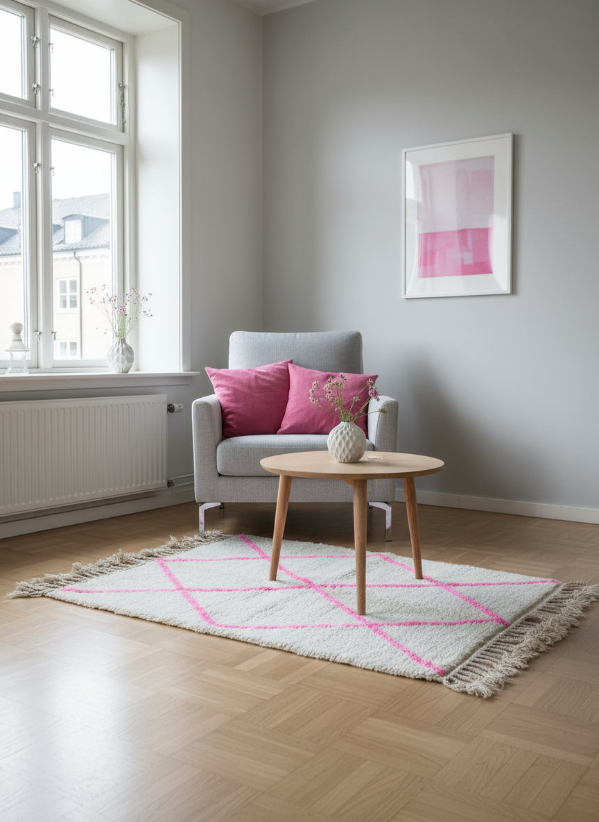 Tapis Azilal Marocain en Laine – Tissé à la Main par Artisans Berbères (Approx 39x59/100 x 150 cm)