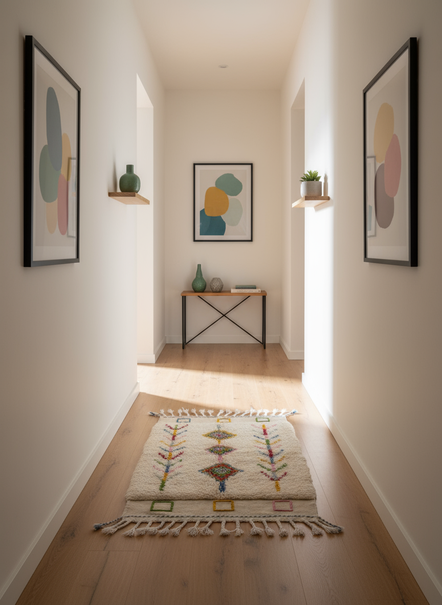 Tapis Azilal Marocain en Laine – Tissé à la Main par Artisans Berbères (Approx 39x59/100 x 150 cm)