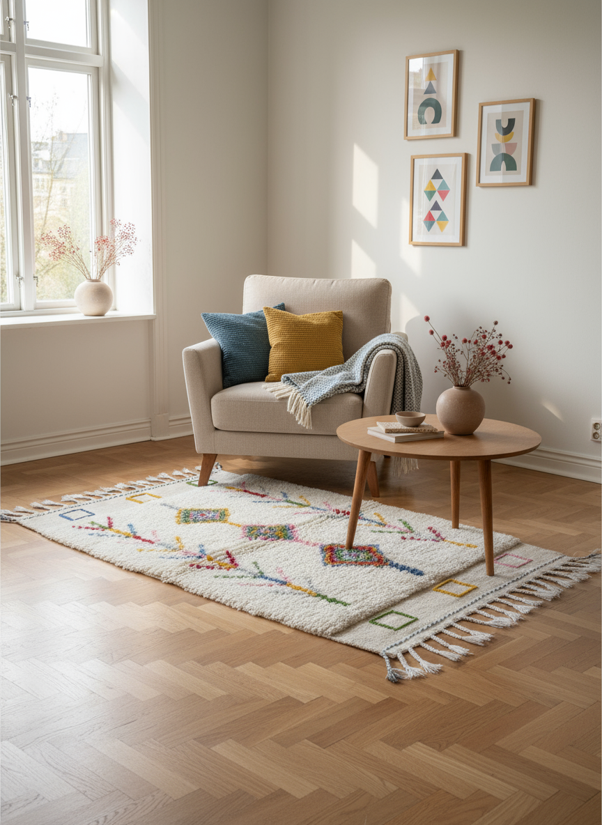 Tapis Azilal Marocain en Laine – Tissé à la Main par Artisans Berbères (Approx 39x59/100 x 150 cm)