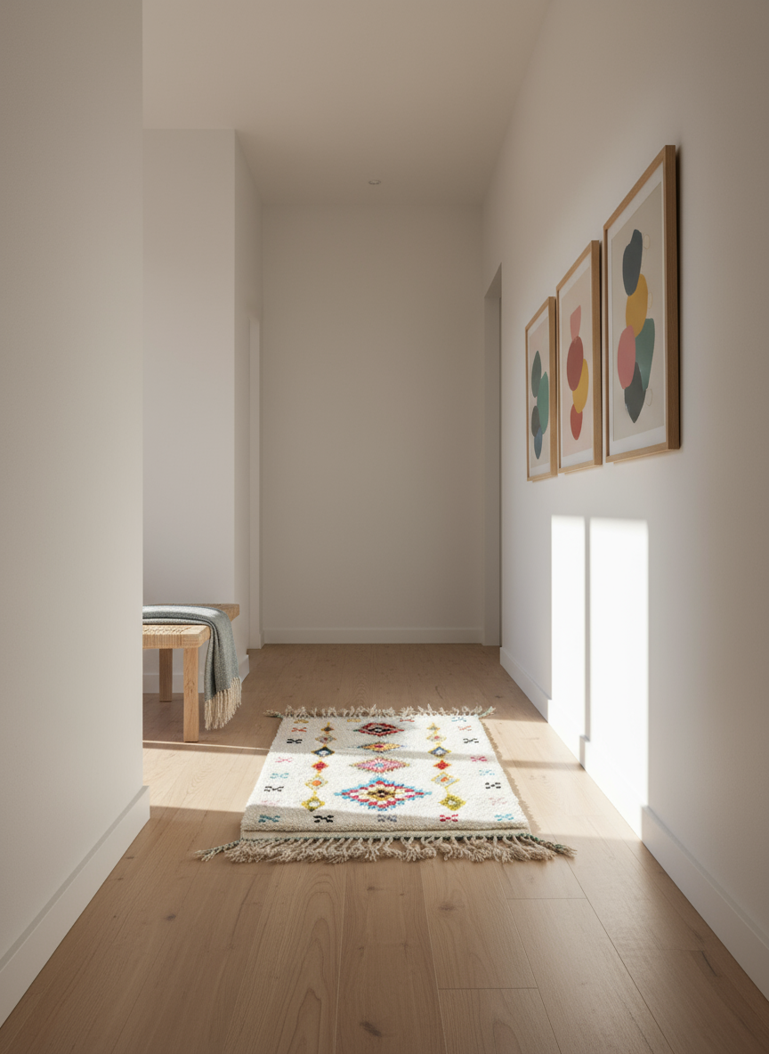 Tapis Azilal Marocain en Laine – Tissé à la Main par Artisans Berbères (Approx 39x59/100 x 150 cm)