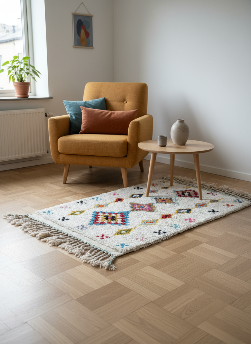 Tapis Azilal Marocain en Laine – Tissé à la Main par Artisans Berbères (Approx 39x59/100 x 150 cm)
