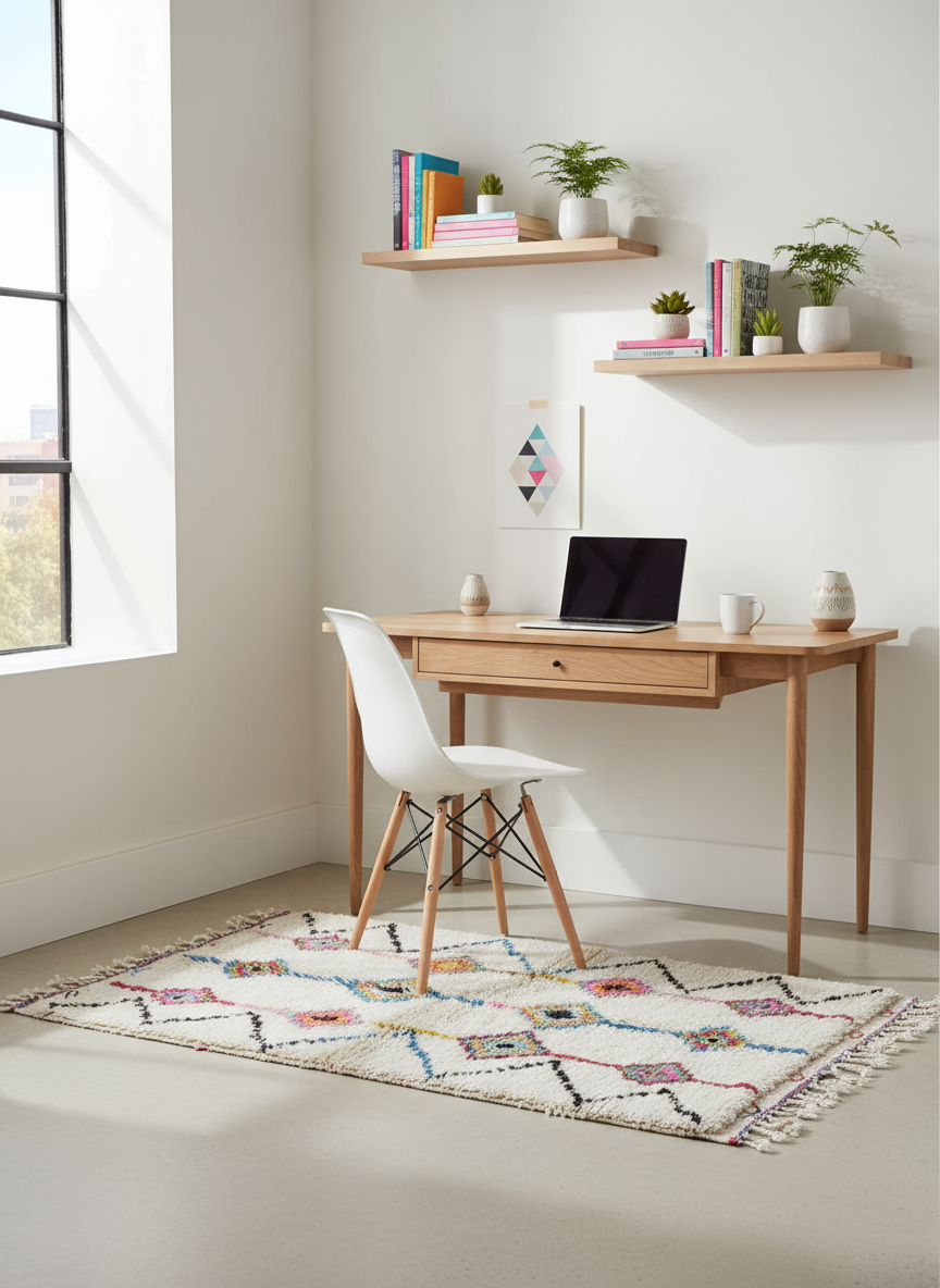 Tapis Azilal Marocain en Laine – Tissé à la Main par Artisans Berbères (Approx 39x59/100 x 150 cm)