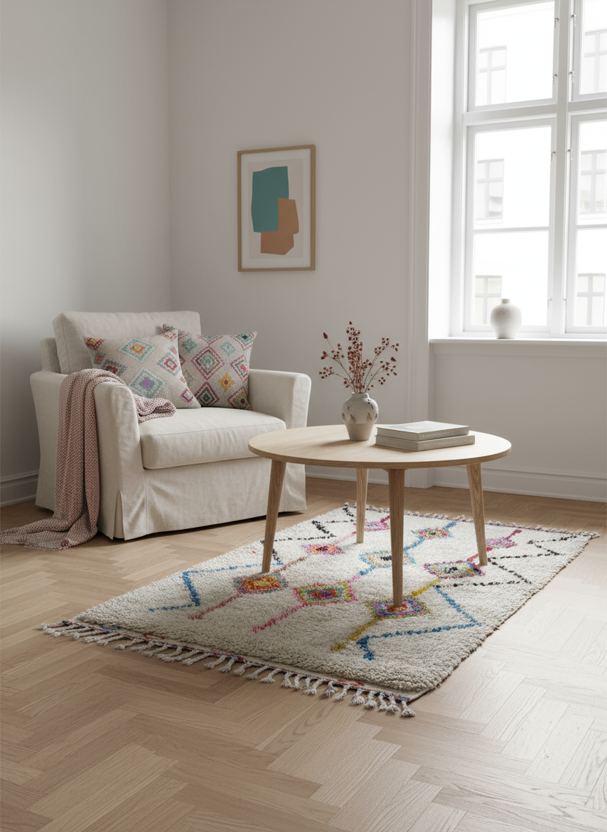 Tapis Azilal Marocain en Laine – Tissé à la Main par Artisans Berbères (Approx 39x59/100 x 150 cm)