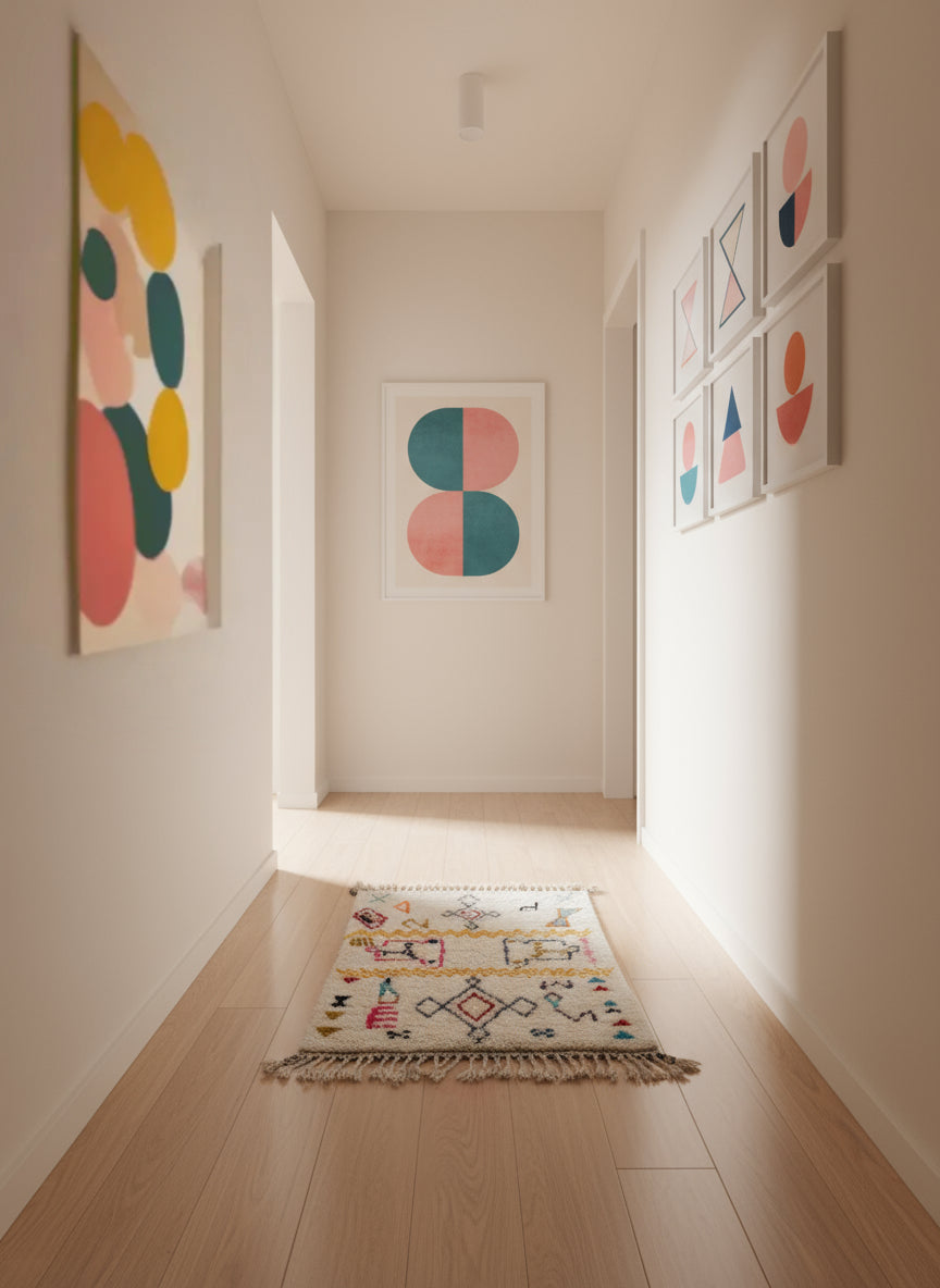 Tapis Azilal Marocain en Laine – Tissé à la Main par Artisans Berbères (Approx 39x59/100 x 150 cm)