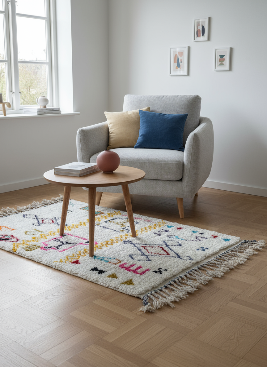 Tapis Azilal Marocain en Laine – Tissé à la Main par Artisans Berbères (Approx 39x59/100 x 150 cm)