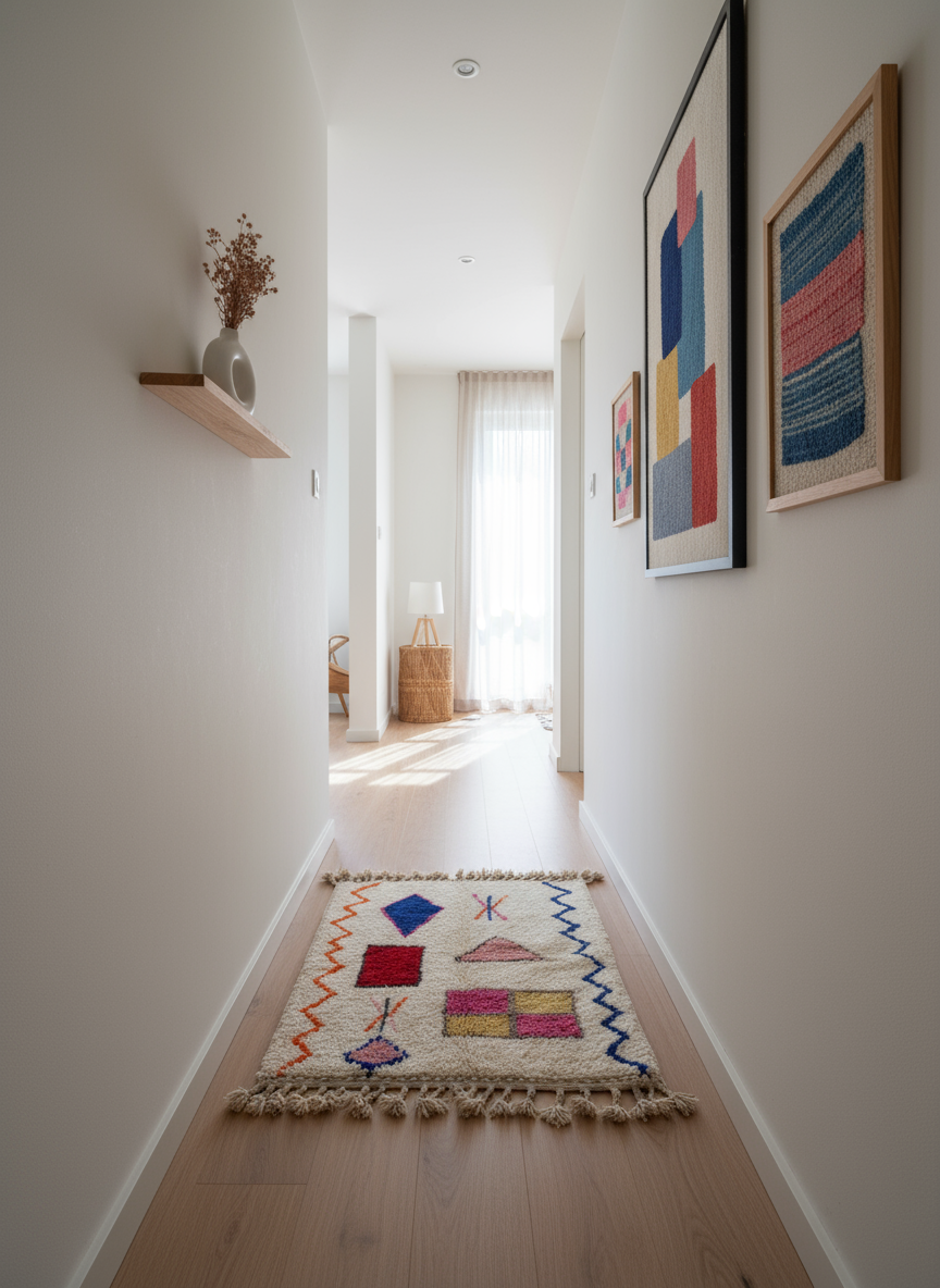 Tapis Azilal Marocain en Laine – Tissé à la Main par Artisans Berbères (Approx 39x59/100 x 150 cm)