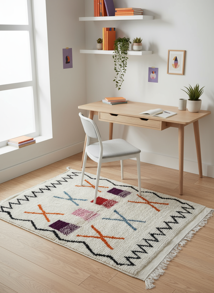 Tapis Azilal Marocain en Laine – Tissé à la Main par Artisans Berbères (Approx 39x59/100 x 150 cm)