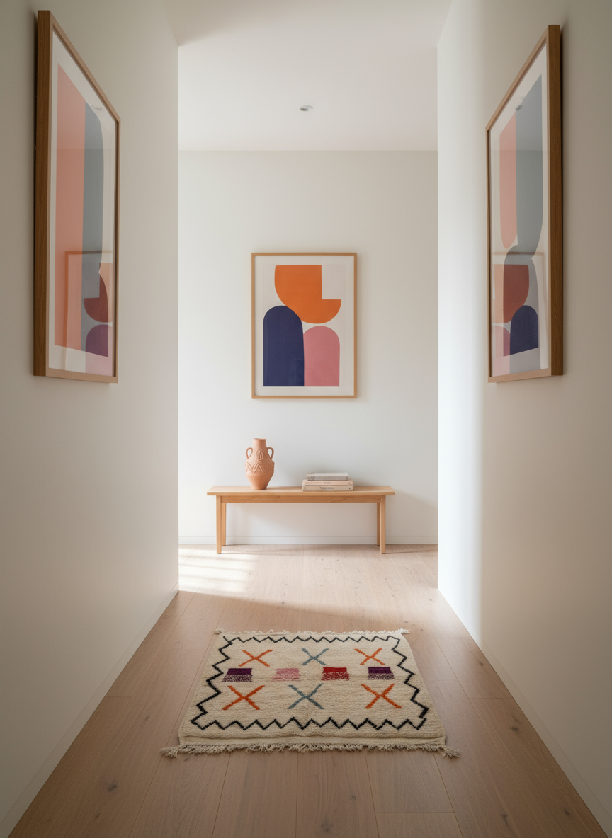 Tapis Azilal Marocain en Laine – Tissé à la Main par Artisans Berbères (Approx 39x59/100 x 150 cm)