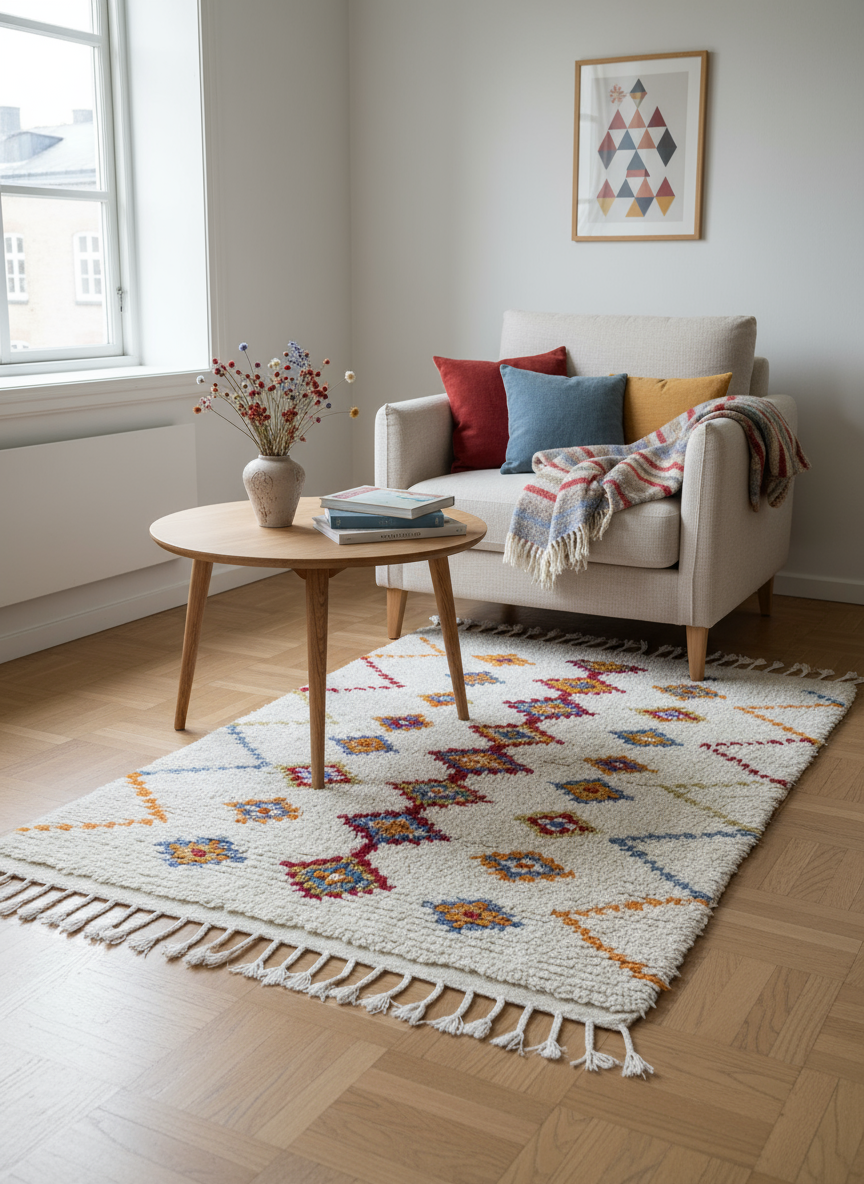 Tapis Azilal Marocain en Laine – Tissé à la Main par Artisans Berbères (Approx 39x59/100 x 150 cm)