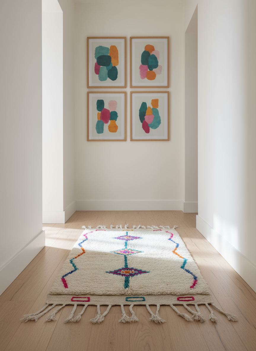 Tapis Azilal Marocain en Laine – Tissé à la Main par Artisans Berbères (Approx 39x59/100 x 150 cm)