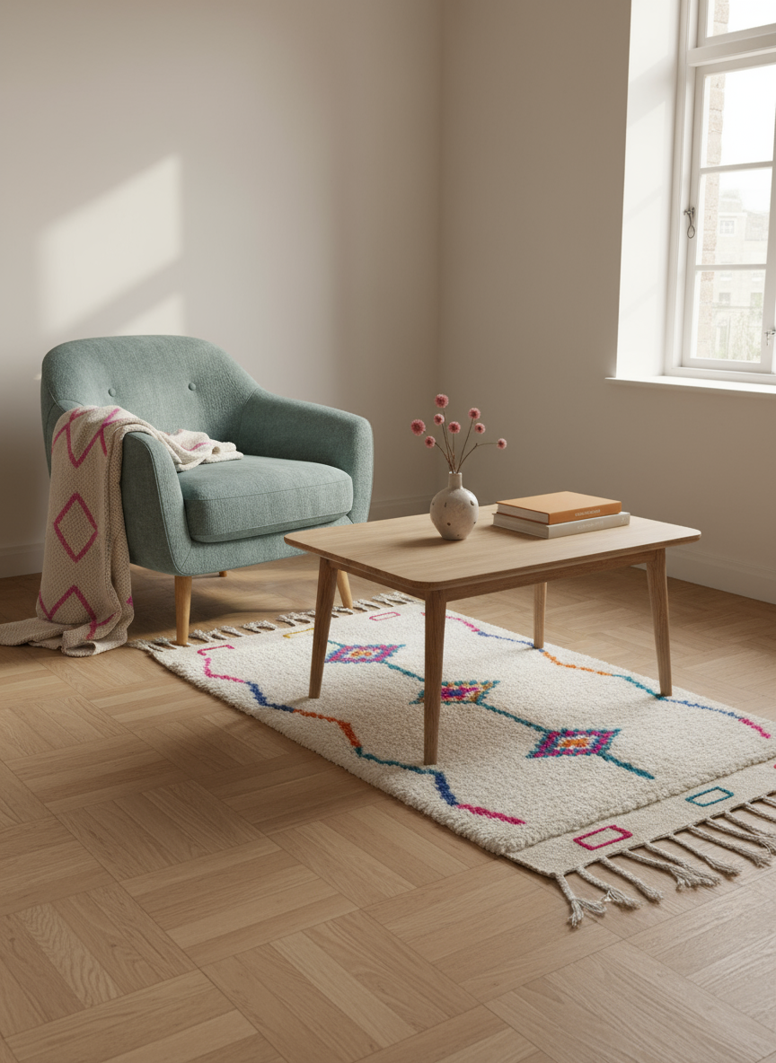 Tapis Azilal Marocain en Laine – Tissé à la Main par Artisans Berbères (Approx 39x59/100 x 150 cm)