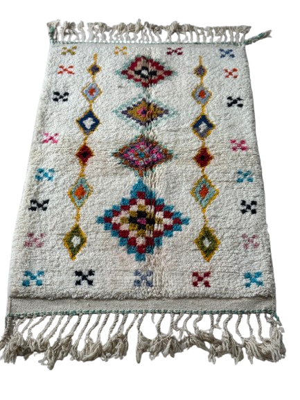 Tapis Azilal Marocain en Laine – Tissé à la Main par Artisans Berbères (Approx 39x59/100 x 150 cm)