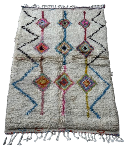 Tapis Azilal Marocain en Laine – Tissé à la Main par Artisans Berbères (Approx 39x59/100 x 150 cm)